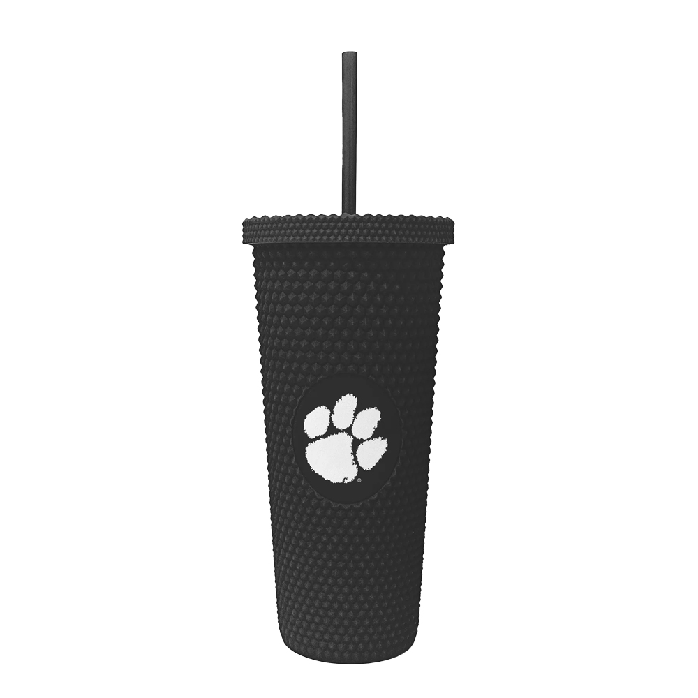 Clemson Studded Tumbler with White Paw - BLACK