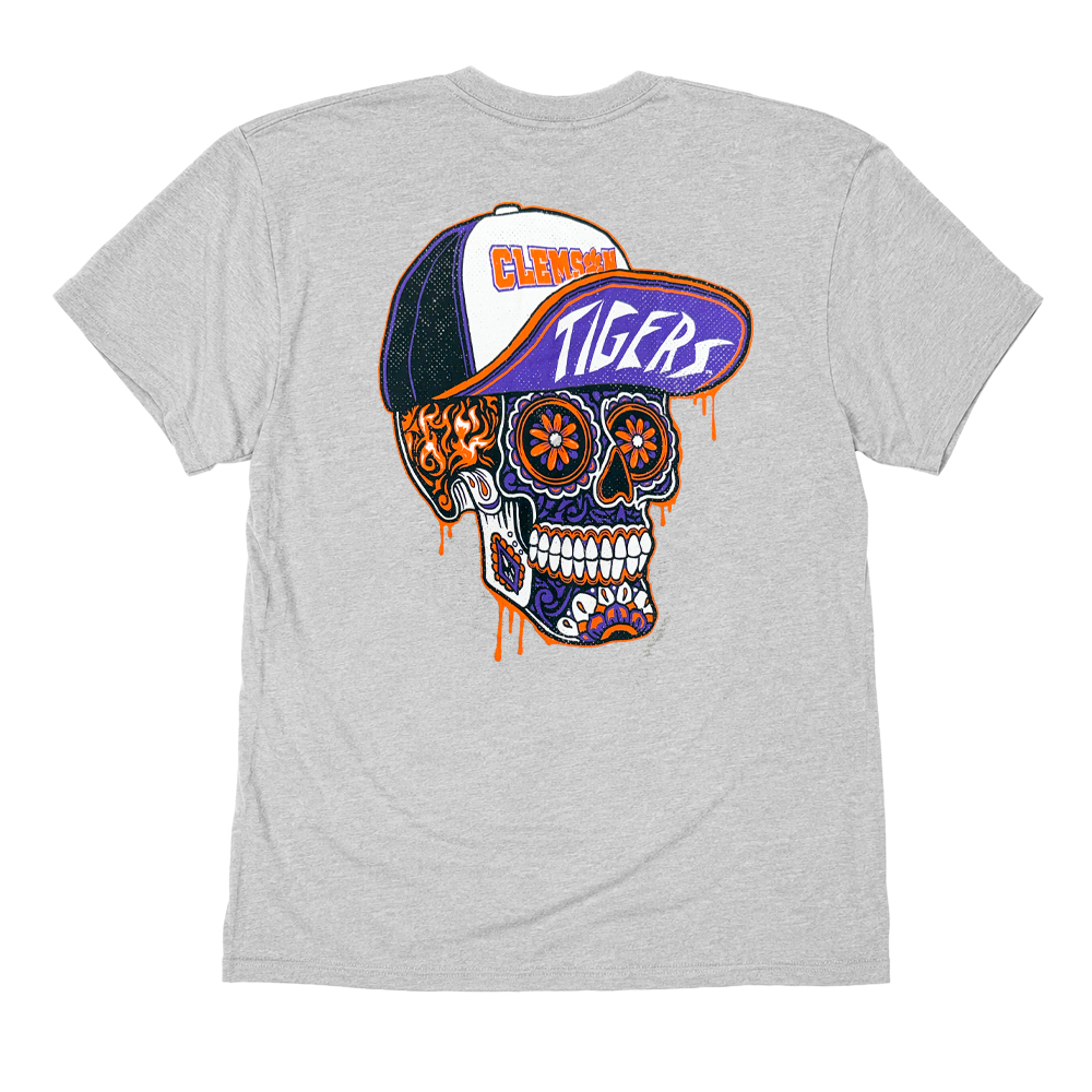 Clemson The Duck Company Skater Skull Tee - MD GREY