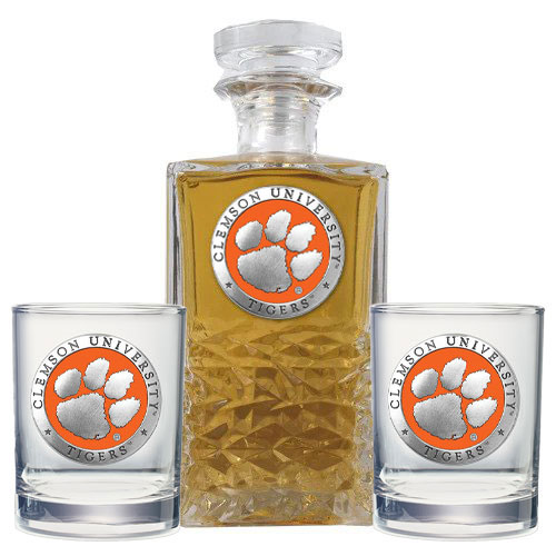 Clemson Three Piece Decanter Set 