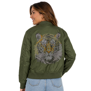 Clemson Tiger Face Bomber Jacket - OLIVE GREEN
