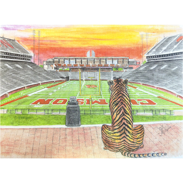 Clemson Tiger Overlooking The Stadium Print