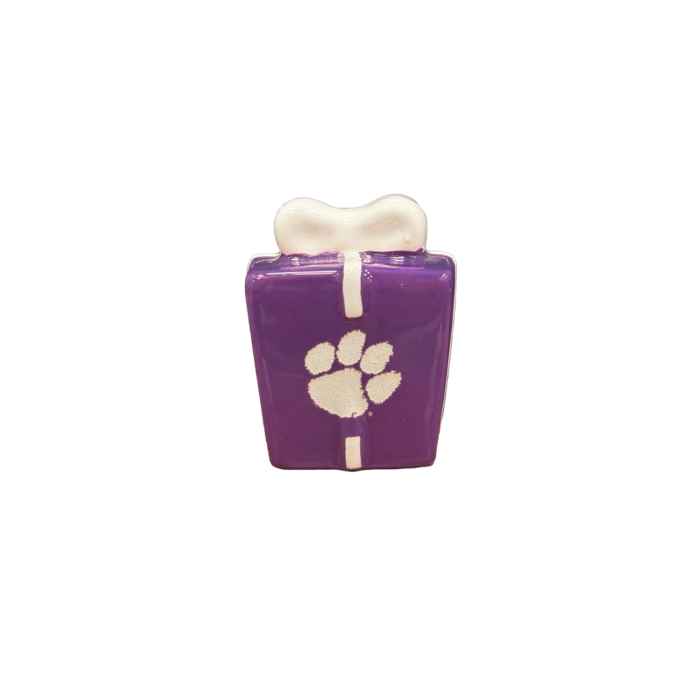 Clemson Tiger Paw 3D Christmas Present Ornament - PURPLE