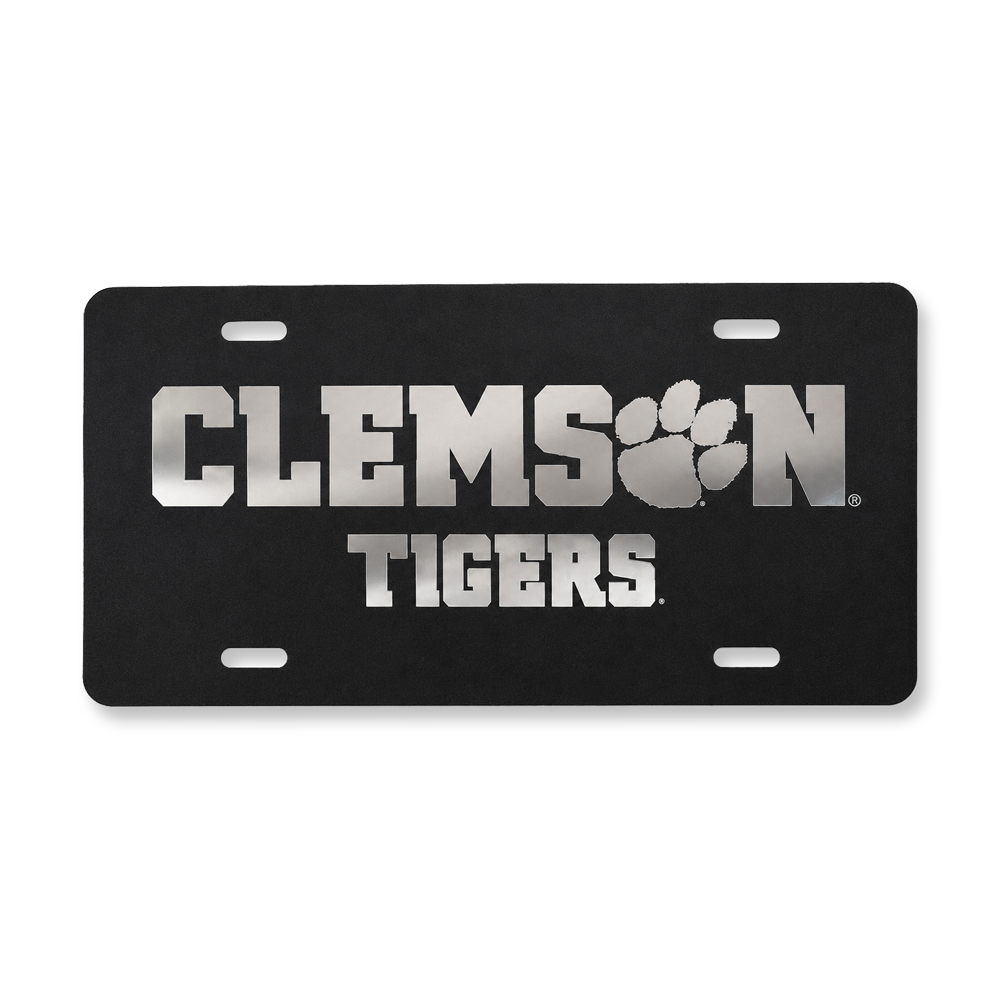 Clemson Tigers Black Mirrored Auto Plate - BLACK
