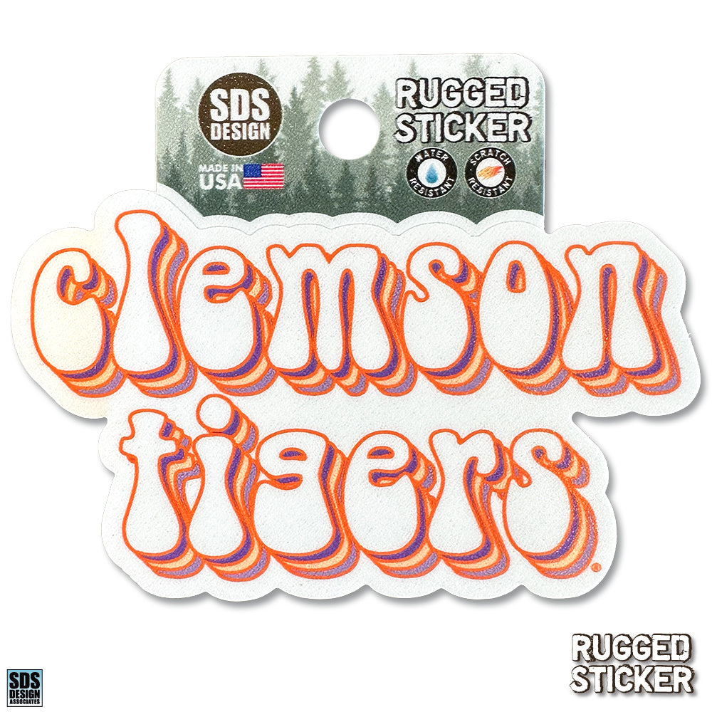 Clemson Tigers Orange Outline Bubble Text Rugged Decal