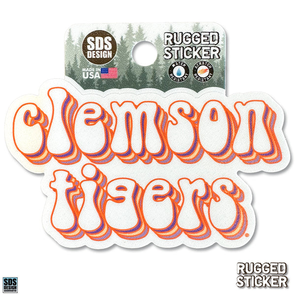 Clemson Tigers Orange Outline Bubble Text Rugged Decal