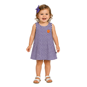 Clemson Toddler Loren Gingham Dress - PURPLE