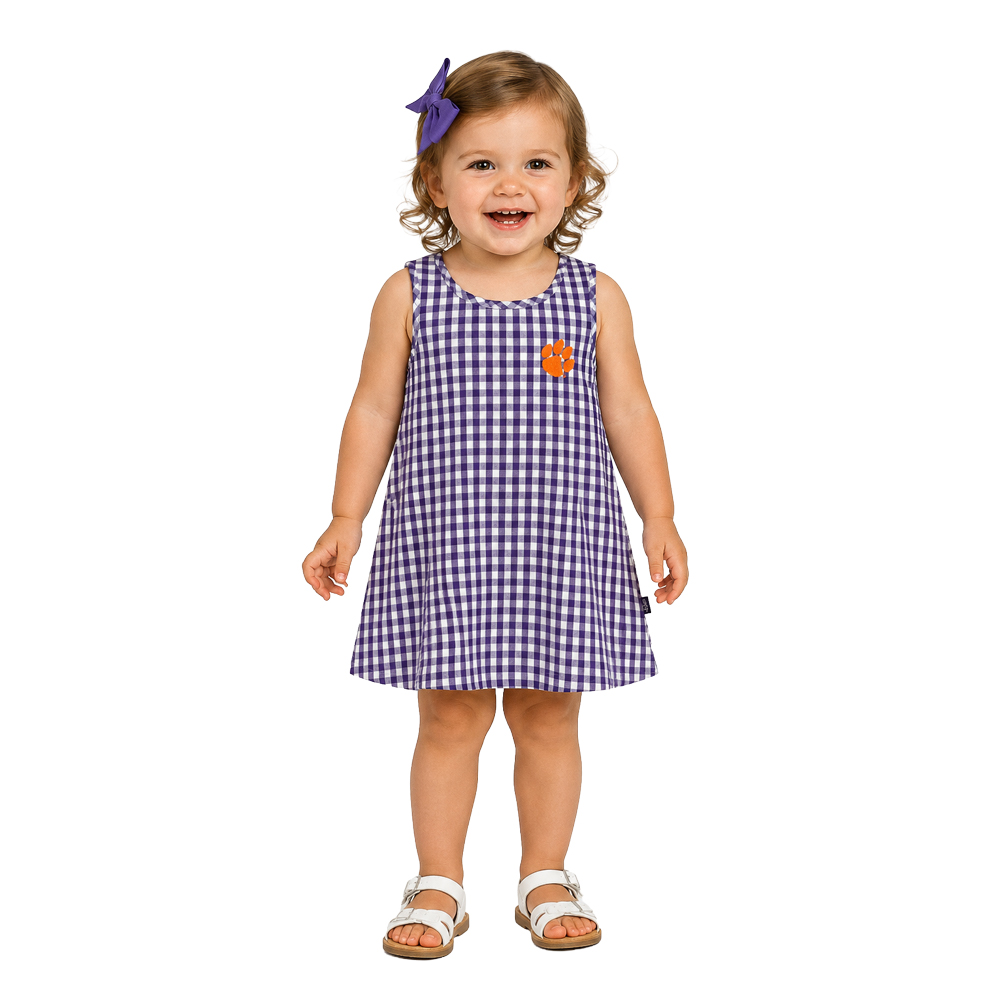 Clemson Toddler Loren Gingham Dress - PURPLE