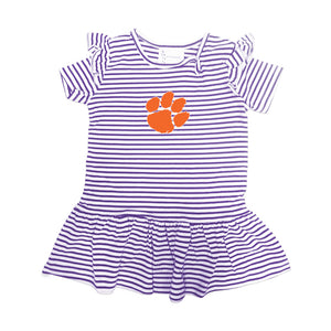 Clemson Toddler Stripe Keyhole Dress - PURPLE