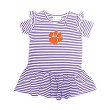 Clemson Toddler Stripe Keyhole Dress - PURPLE