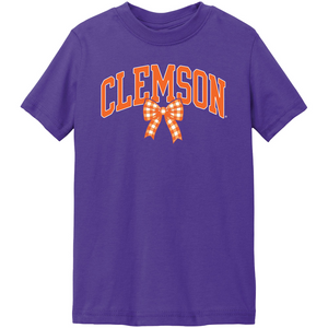 Clemson Toddler Wordmark Bow Tee - PURPLE