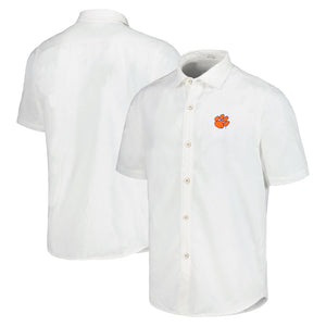 Clemson Tommy Bahama Coconut Palm Vista Short Sleeve Shirt - IVORY
