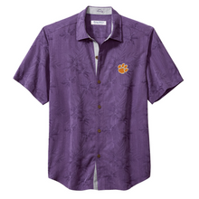 Clemson Tommy Bahama Coconut Palm Vista Short Sleeve Shirt - PURPLE