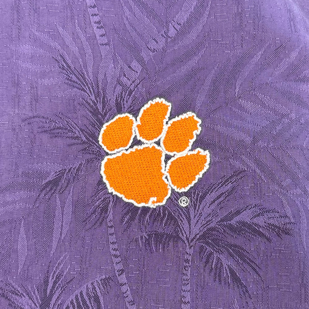 Clemson Tommy Bahama Coconut Palm Vista Short Sleeve Shirt - PURPLE