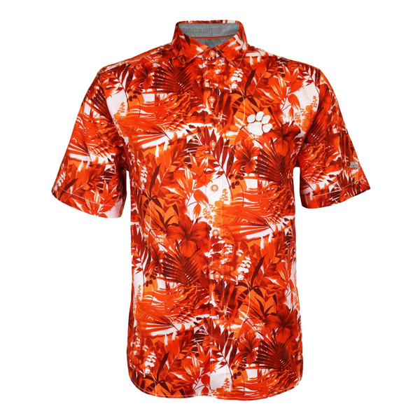Clemson Tommy Bahama Sport Electric Blooms Camp Shirt - ORANGE