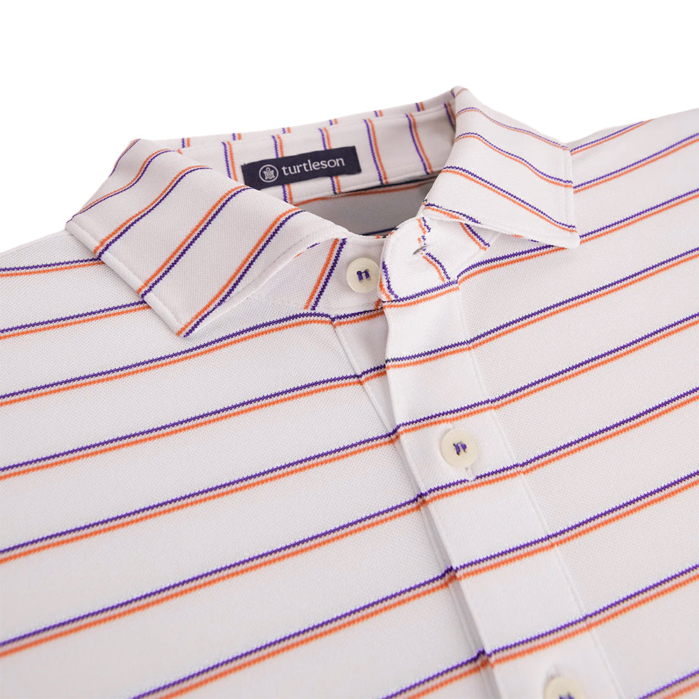 Clemson Turtleson Tian Stripe Polo - WHITE