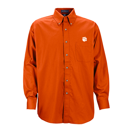 clemson men's dress shirt Cutter & Buck Clemson Tigers Alumni Skyline Recycled Gingham Mens Big & Tall Long Sleeve Button Down Dress Shirt in College Purple/White