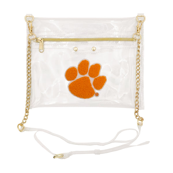 Clemson Varsity Patch Flat Crossbody Clear Purse