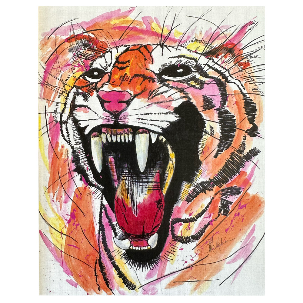 Clemson Watercolor Pink Roaring Tiger Notecards S/8 