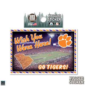 Clemson Wish You Were Here Postcard Rugged Decal