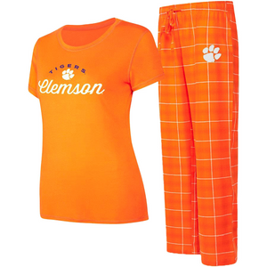 Clemson Women's Arctic Flannel Pant & Tee Set  - ORANGE