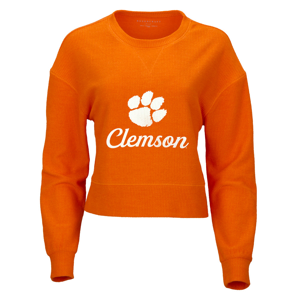Clemson Women’s Boxy Corded Crew - ORANGE