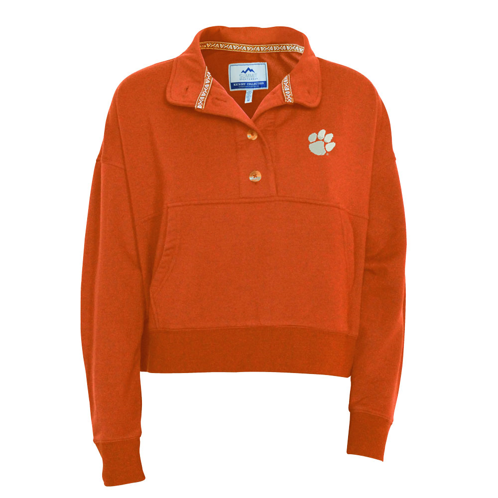Clemson Women's Button-Up Crop Cozy Fleece  - ORANGE