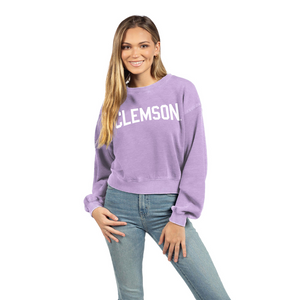 Clemson Women's Campus Crop Crew Sweatshirt - LT PURPLE
