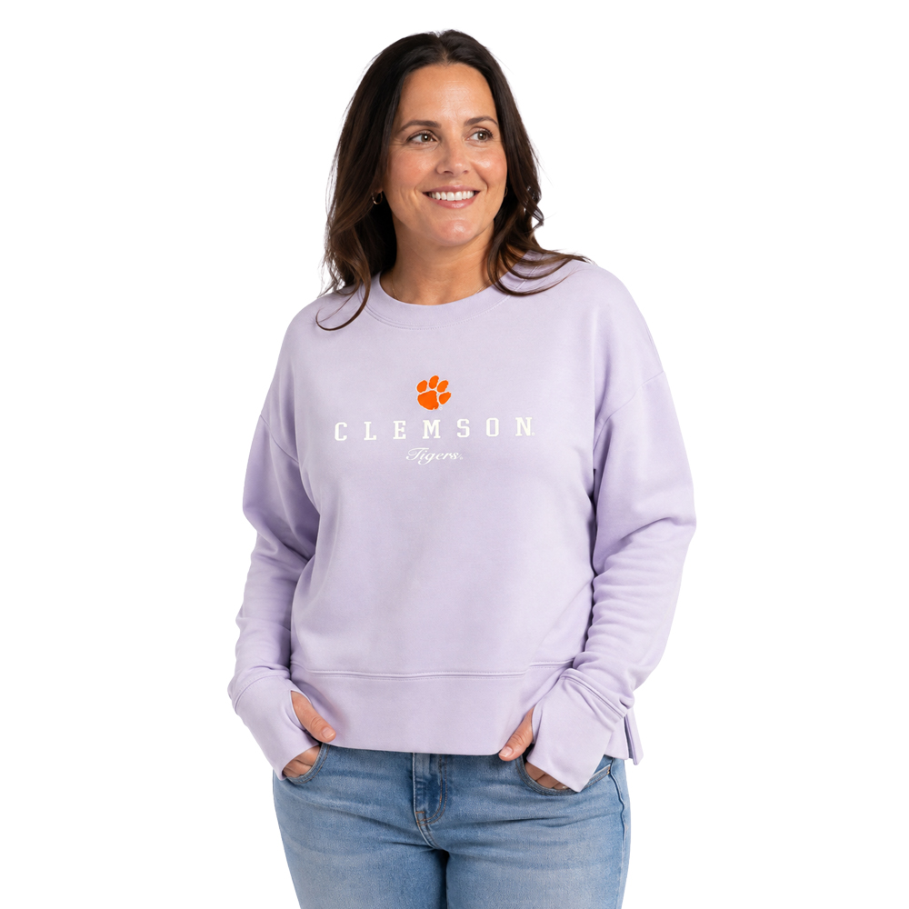 Clemson Women's Cashmere Fleece Crewneck - LT PURPLE