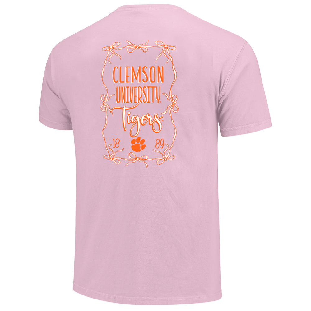 Clemson Women’s Comfort Colors Bow Frame Tee - PINK