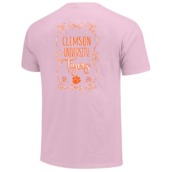 Clemson Women’s Comfort Colors Bow Frame Tee - PINK