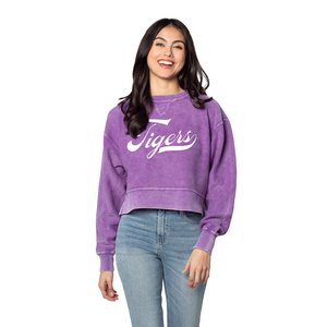 Clemson Women’s Corded Boxy Crop Crew - PURPLE