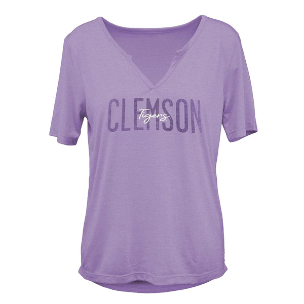 Clemson Women's Dreamgirl Split-Neck Tee - LT PURPLE
