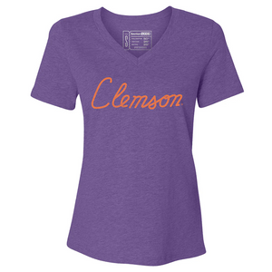 Clemson Women’s House Script V-Neck Tee - PURPLE