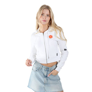 Clemson Women's Hype and Vice Mia Cropped Full-Zip Sweat Jacket - WHITE