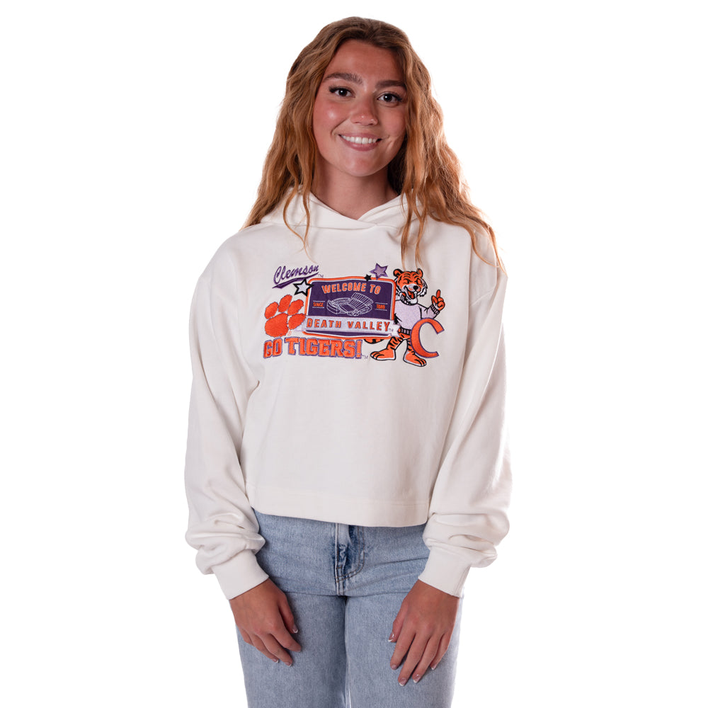 Clemson Women’s Layered Patch Luxe Cropped Hood