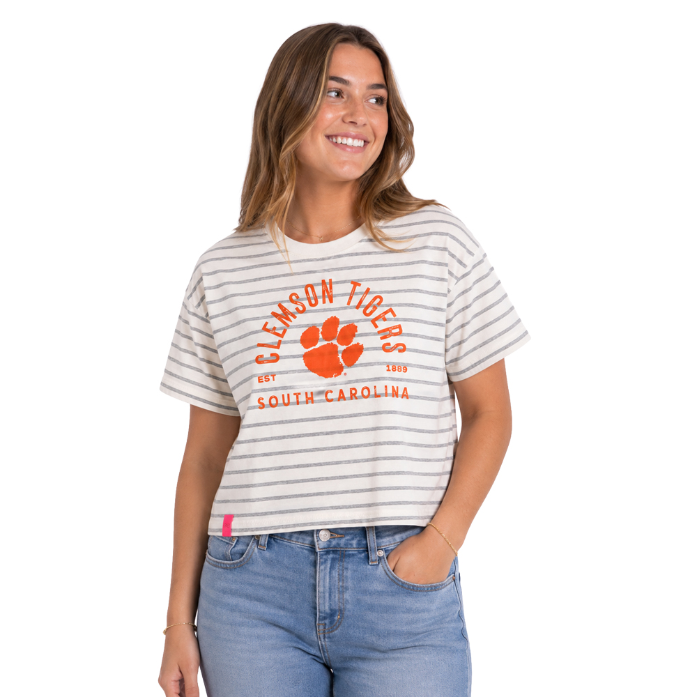Clemson Women's Natalia Striped Tee - WHITE