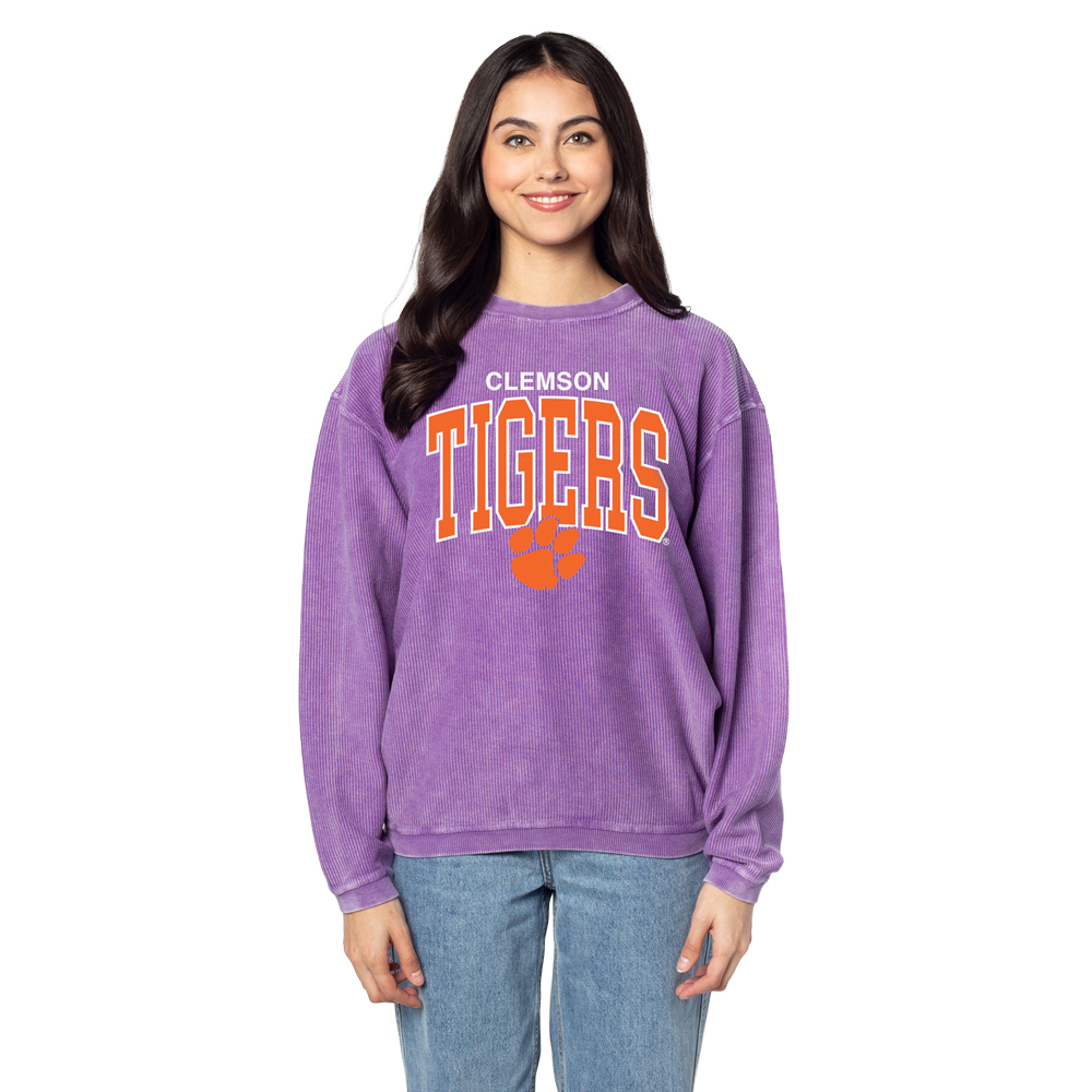 Clemson Women’s Oversized Tigers Corded Crew - PURPLE
