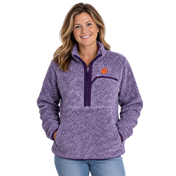 Clemson Women's Paw Sherpa Quarter-Zip - PURPLE