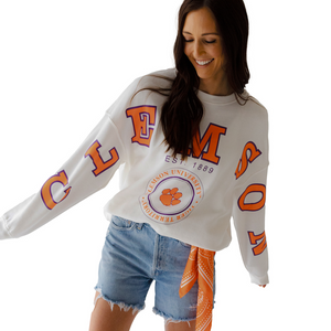 Clemson Women’s Philly Split Lantern Sleeve Crew - WHITE