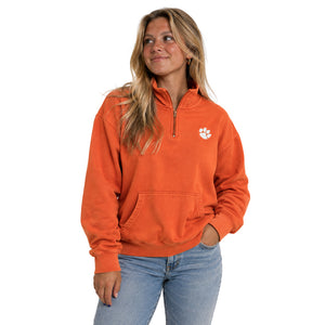 Clemson Women's Pigment-Dyed Fleece Quarter-Zip - ORANGE