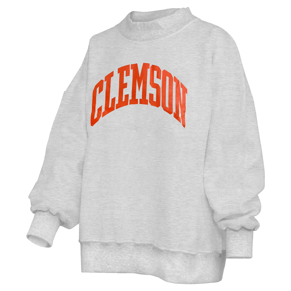 Clemson Women's Pressbox Bingo Reversible Mock Neck Sweatshirt - LT GREY