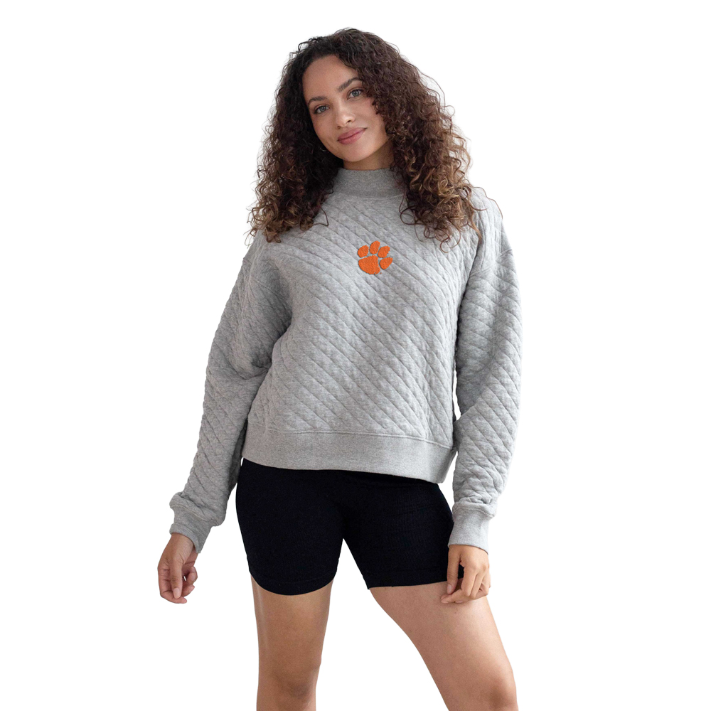 Clemson Women's Quilted Mock Neck Sweatshirt - LT GREY