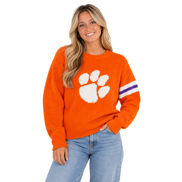 Clemson Women's Viscose Paw Sweater - ORANGE