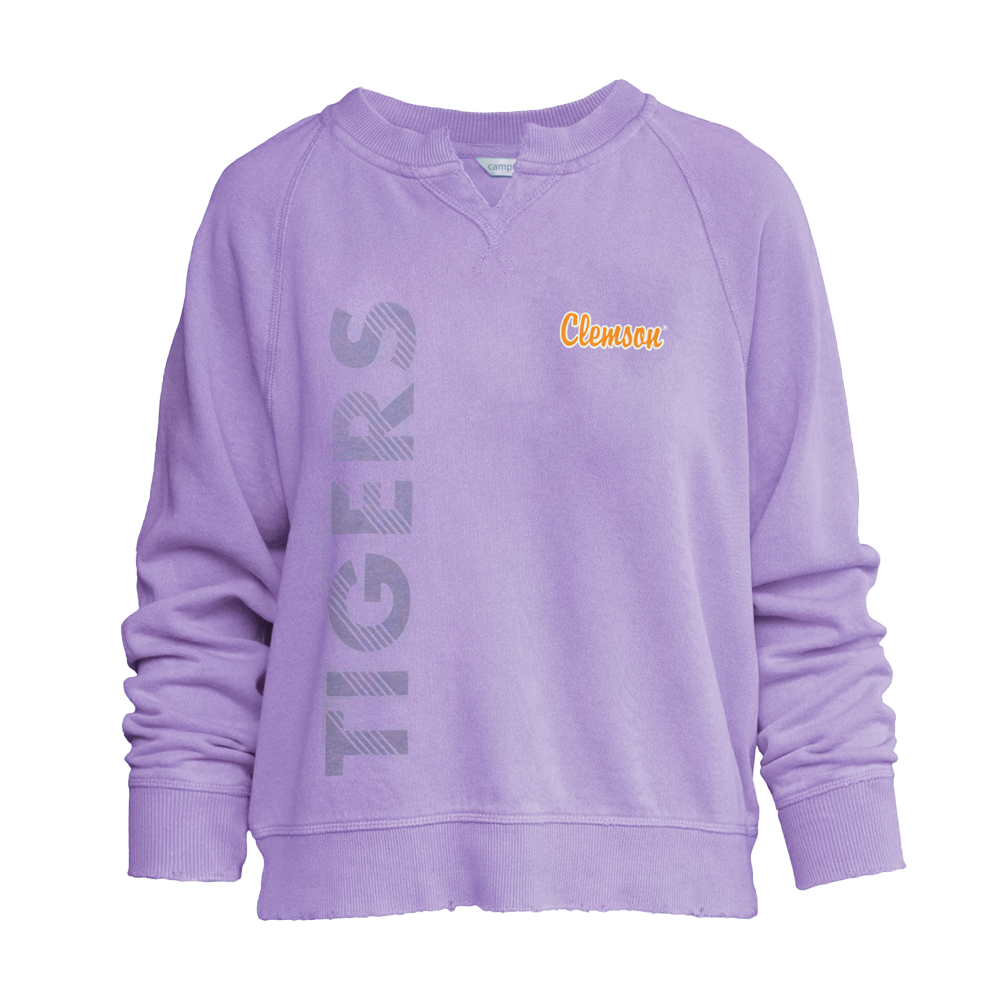 Clemson Women’s Willow Washed Crew - LT PURPLE