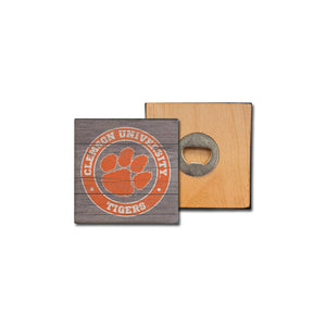 Clemson Wood Coaster with Bottle Opener