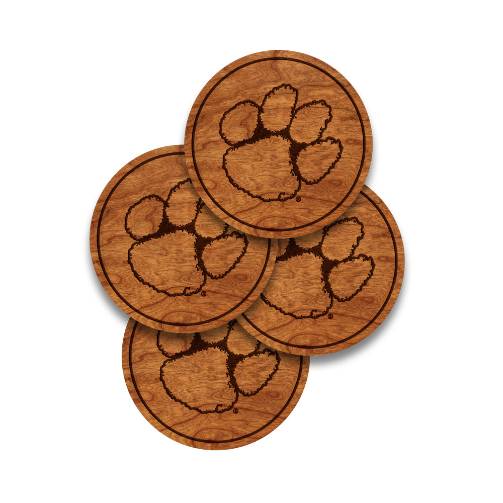 Clemson Wooden Paw Coaster (4 Pack)