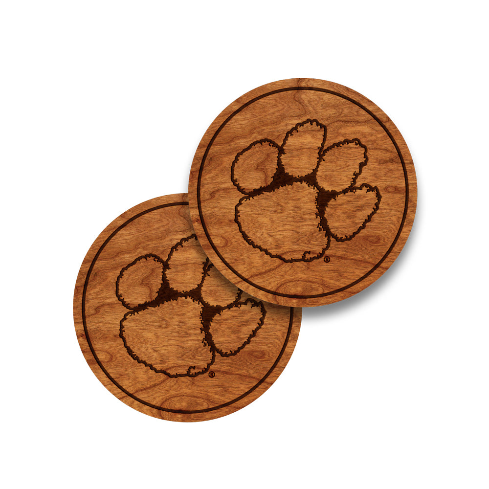 Clemson Wooden Paw Coaster (2 Pack)