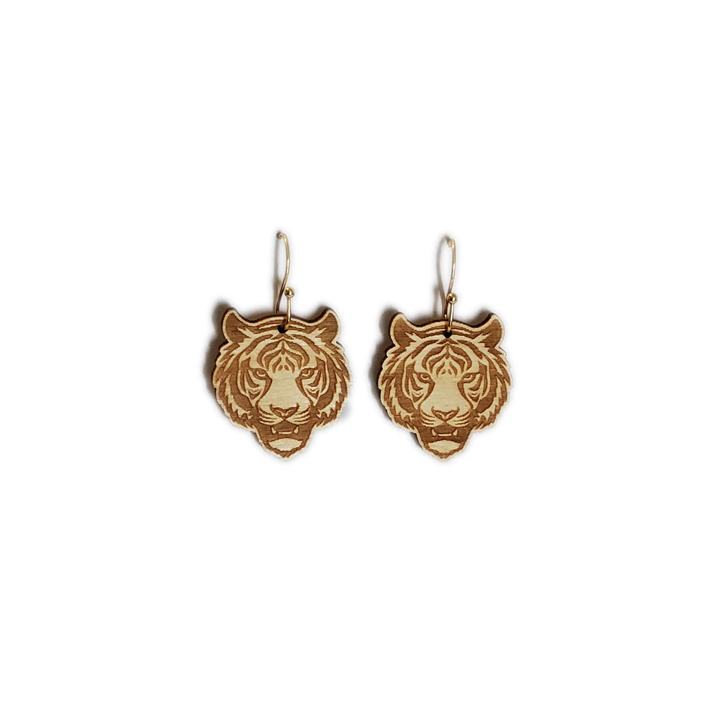 Clemson Wooden Tiger Face Earrings