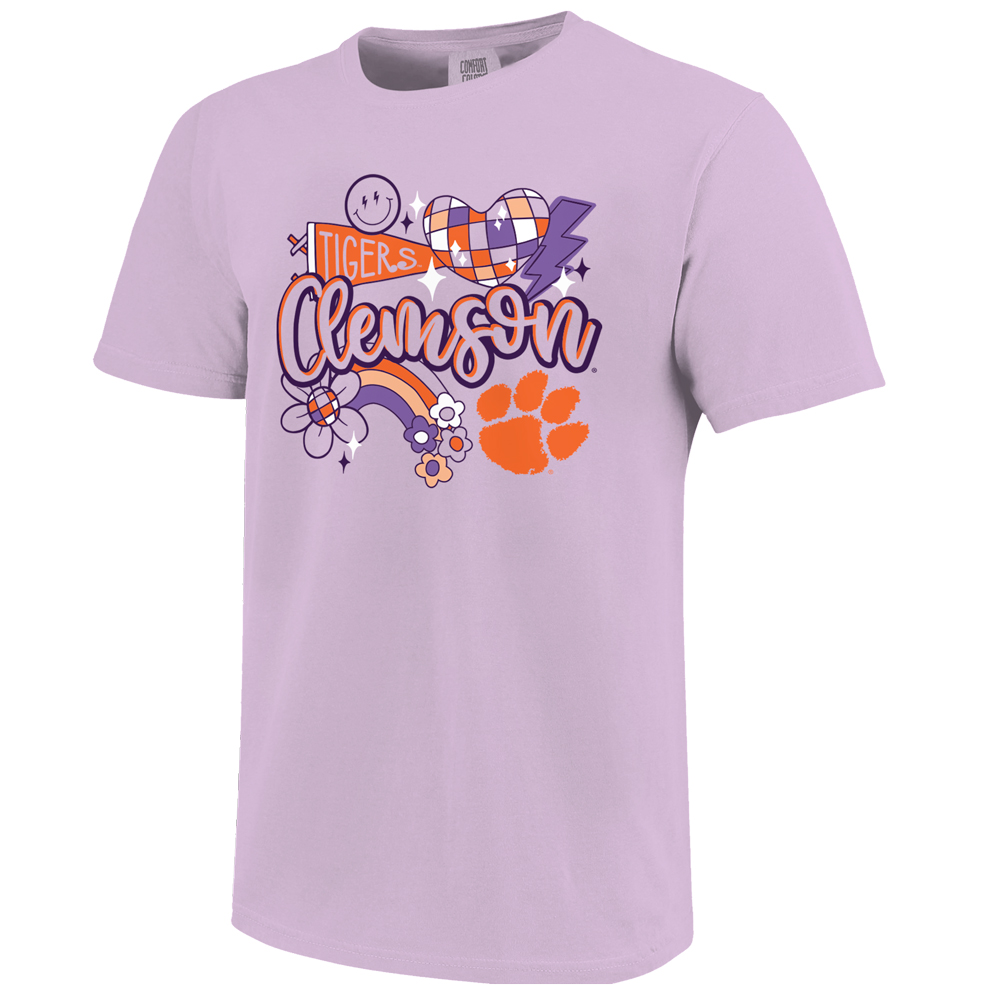 Clemson Youth Heart Disco Tee - LT PURPLE