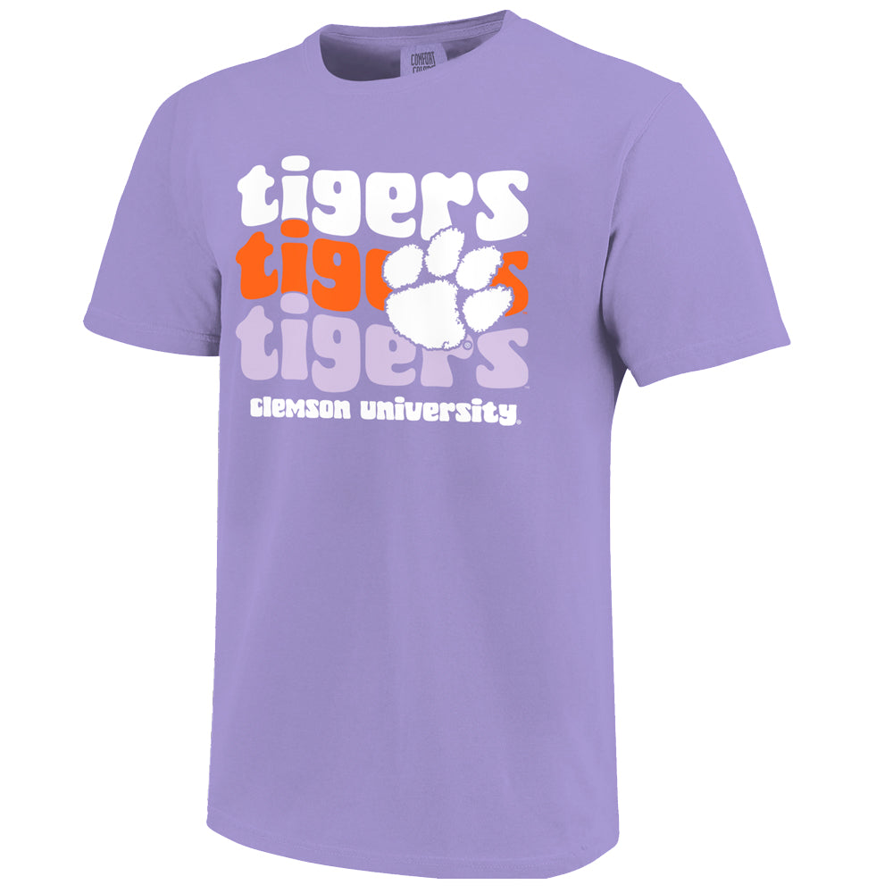 Clemson Youth Comfort Colors Mascot Wave Tee - LT PURPLE